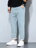 Blue denim pants with a fitted cut