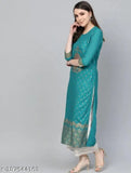 Green cotton kurta set with palazzos for girls, Jai Shree printed design for special occasions like weddings or parties