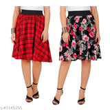 Women's western skirt, red with flower pattern and ruffled hem
