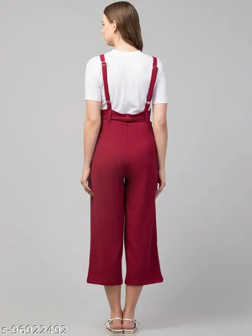 Maroon dungaree with white t-shirt, polyester women's outfit from NNIFA, India