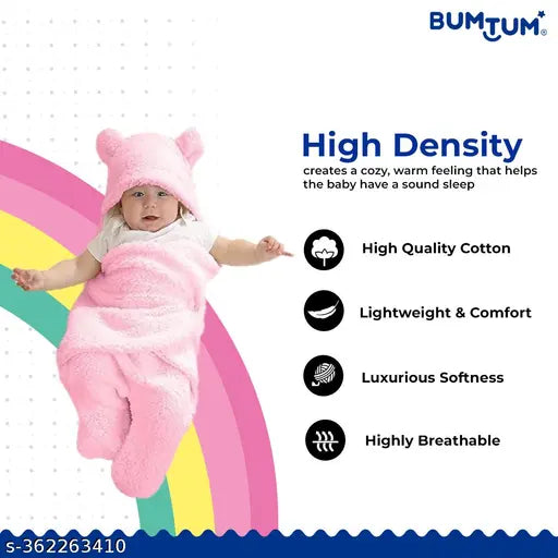 Pink double-layered swaddler blanket for newborns, soft flannel fabric, ideal for 0-6 months babies