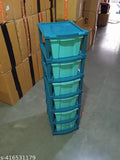 Blue plastic modular storage drawer set with 6 compartments