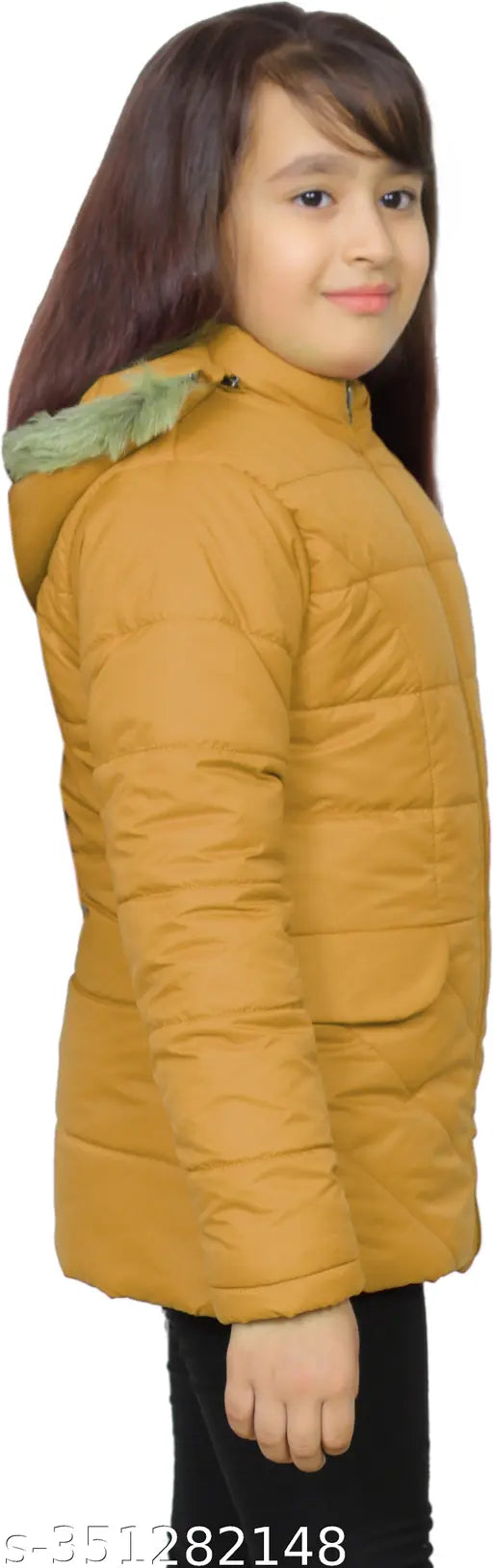 Girls' mustard yellow nylon raincoat with hood and pockets
