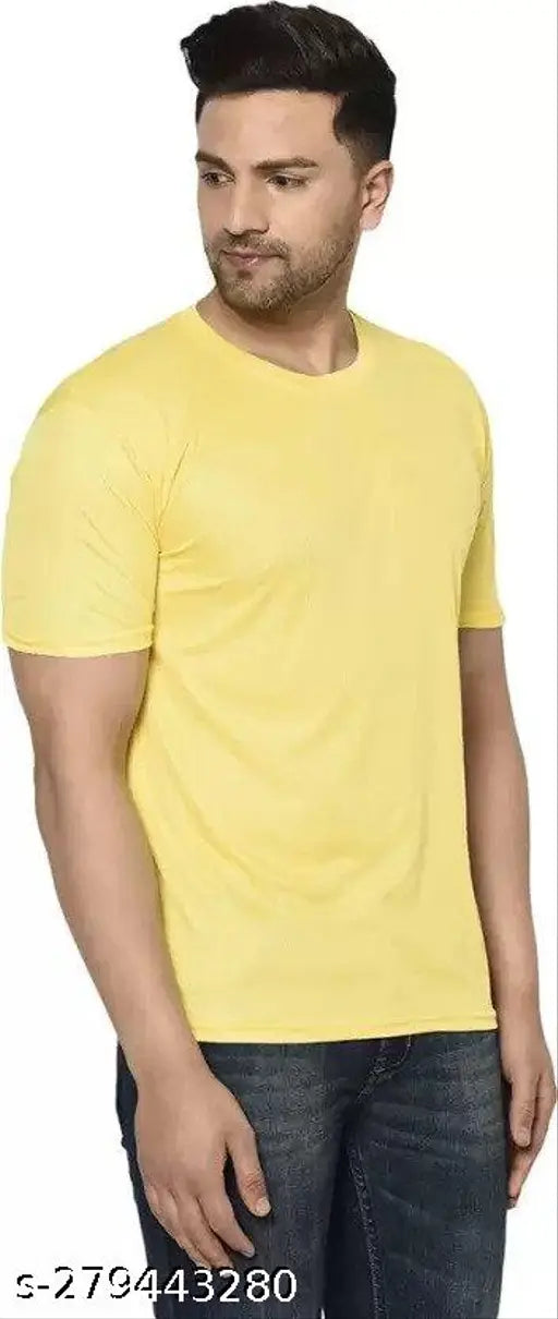New fashionable polyester round neck casual t-shirts for men, solid color design, S - XXL sizes