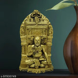 Golden antique finish JRG Ragavendra Swamy Idol Statue (8cm x 5cm x 14cm), Indian devotional figurine made of poly resin and marble dust