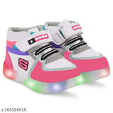 Children's light-up sports shoes, pink and white, LED accents, Velcro closure
