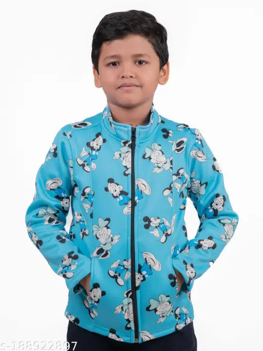 Chombooka Kids Warm Jacket, Blue and Black, Zipper Closure, Cartoon Design