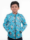 Chombooka Kids Warm Jacket, Blue and Black, Zipper Closure, Cartoon Design