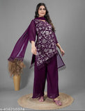 Purple embroidered sequin kameez and sharara set with dupatta, fashionable women's clothing