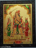 Synthetic resin, 9x12 inch Madurai Veeran Swamy photo frame with Bommi and Vellaiyammal figures, Indian deity artwork on display