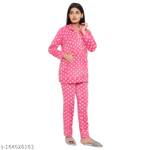 Women's printed wool night suit, free size, long sleeves, Indian origin