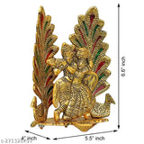 Metal Radha Krishna couple idol, 15cm x 20cm x 10cm, Indian home decoration showpiece for temple, office, or gift