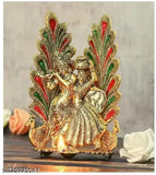 Metal Radha Krishna idol showpiece, ornate Hindu God figurine, 10cm x 10cm x 10cm, handcrafted metal artwork for Diwali, Puja, Vastu decoration