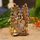 Golden, antique finish Radha Krishna Peacock Diya Metal Statue - Indian home decor & religious gift