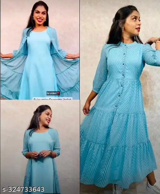 Georgette woven Zikzak jacket kurta, premium quality, three-quarter sleeves, Indian-made fashion staple for daily activities and occasions