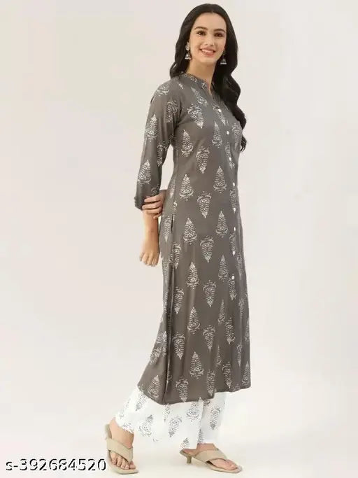 Rayon printed kurti and palazzo set, three-quarter sleeves, vibrant Indian design