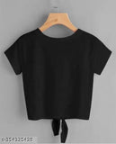 Trendy black crop top with butterfly print, women's/girls lycra fabric, short sleeves
