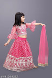 Deep Pink Embroidered Lehenga Choli and Dupatta Set, super net material, girls party wear, Indian traditional attire with dhoti pants, sizes from 12-8 years