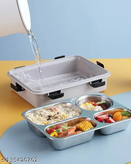 Stainless Steel Lunch Box for Adults and Kids , Keep Foods Separated , Food Storage Container, 4 Compartments Sealed with Lids Multicolor