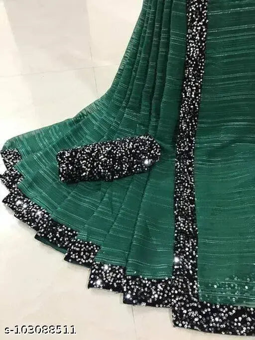 Satin lining blouse with sequined work and velvet lace, sleeveless design, long length