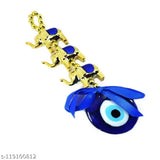 Blue glass Paystore 3 Golden Elephant Evil Eye hanging for good luck & prosperity, home decor accent piece on display