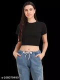 Cintia women's/girls solid printed cotton crop top, comfortable casual round neck style, perfect for jeans or leggings, Indian-made with 180 GSM bio-washed fabric