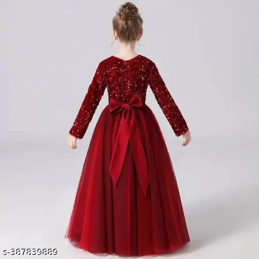 Indian net princess gown for kids, long sleeves, elegant children's formal wear