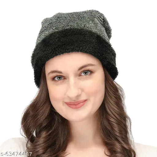Black faux fur beanie cap
