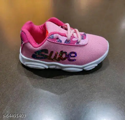 Pink and white sneaker with pink laces, "girls pink sports shoe