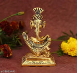 Metal Ganesha Idol Statue with Turban Pagdi, 10cm x 16cm x 6cm, Hindu home decor