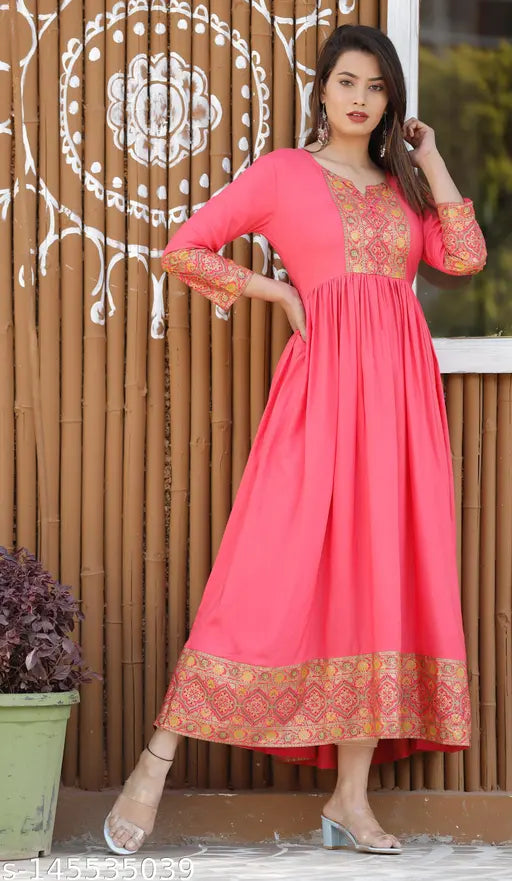 Rayon Banita alluring kurti with three-quarter sleeves, printed combo, featuring silver work and beads. Size M (Bust 38in, Length 47in). Indian ethnic wear for women