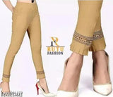 Khaki embellished ankle-length pants, fringe details