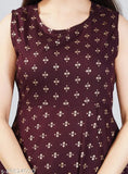 The image is too blurry for me to provide a detailed description. However, based on the title, here's an SEO-friendly alt text for the image: "Burgundy rayon hip length sleeveless flare kurta with hand block printed ethnic wear and duppata