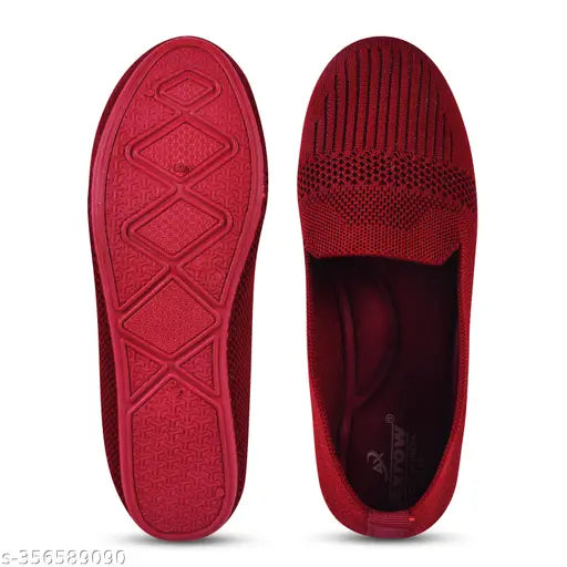 Maroon synthetic ballerinas by Women Bellies - textured design, slip-on style for sizes IND-4 to IND-8