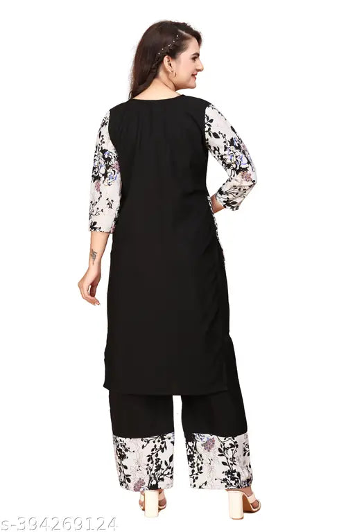 Large-sized Indian crepe kurta sets with palazzos in solid colors, perfect for plus size women's fashion