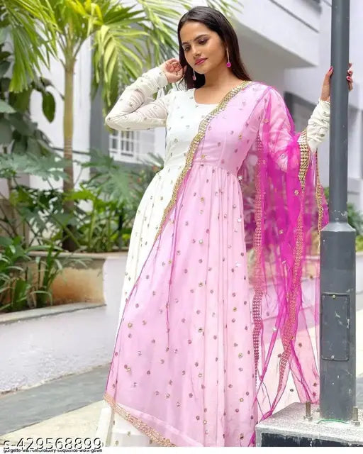 Embellished Georgette dupatta with embroidery scvance work, Indian fashion for S-XXXL sizes