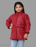 Stylish red puffer coat with zip front, hooded for girls