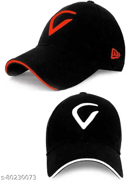 Orange & white embroidered cotton baseball cap, Virat Combo brand name on display