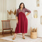Rayon designer kurta, plus size women's, solid color, three-quarter sleeves, India origin