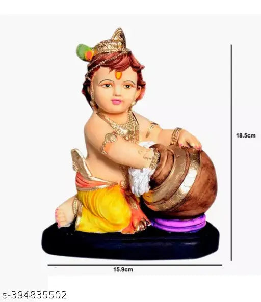 Resin Krishna Idol for Home Decor, Indian God Lord Krishna Statue (15.5cm x 18.5cm x 9cm)