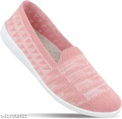 Peach synthetic slip-on Walkaroo belly shoes, printed ballerina style for ladies (Indian sizes: 5, 6, 7, 8, 9)