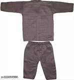 Soft wool striped thermal T-shirt set for baby boys & girls (3-9 months), full sleeves & pyjama pants