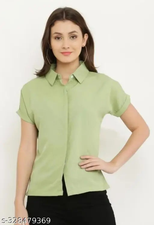 Light Green Crepe Fabric, Fit and Flare Regular Shirt - LUCKY UNION Office Party Wear Under 200 Casual Shirt
