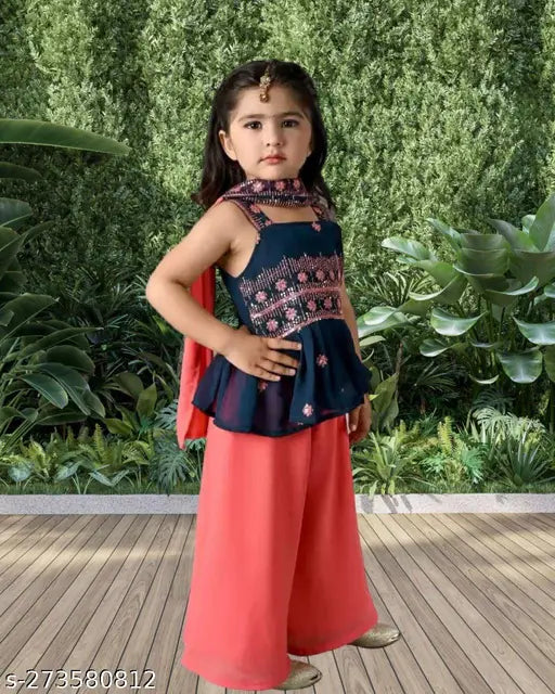 Multicolor Starry Night Georgette Anarkali Palazzos Kurti set for girls (1-12 years), embellished with embroidery, made in India