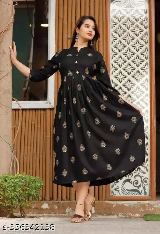 Rayon printed Anarkali Kurta, SNEHA EXPORT women's rayon three-quarter sleeves, vibrant Indian ethnic fashion for formal events