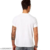 Men's white guitar printed half sleeve cotton blend T-shirt, comfortable fit for casual wear