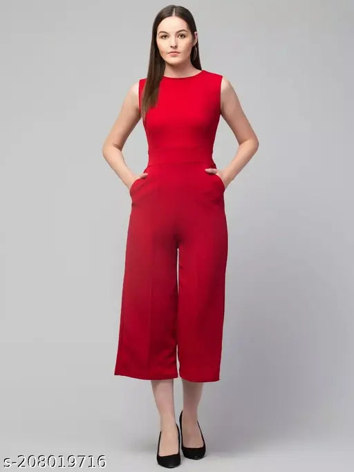Stylish Fermine cut Lycra jumpsuit for women, rich black solid pattern