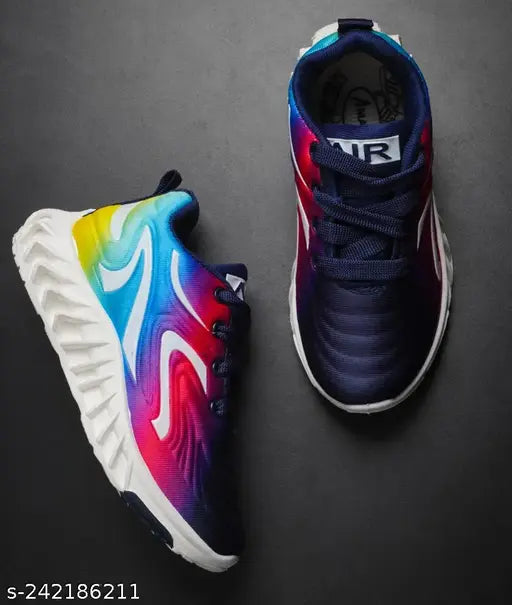 Colorful kids sports shoe with wavy laces