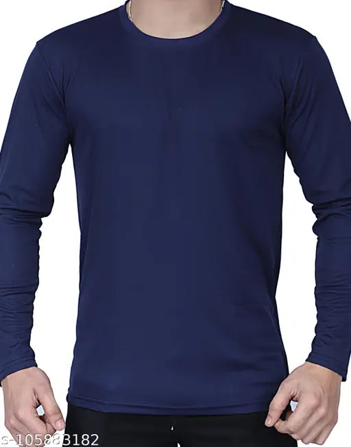 Solid nylon men's full-sleeve t-shirt, plain style in multiple sizes (XS, M, L, XL), made in India