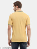 Men's cotton mustard printed polo collar t-shirt with short sleeves, featuring a vibrant design. [Men's Mustard Polo T-Shirt]